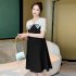 Women Maternity Dress Summer Short Sleeves Chiffon A line Skirt Fashion Solid Color Lace up Loose Dress 510 black skirt XXL