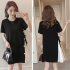 Women Maternity Stitching Round Collar Large Size Dress for Pregnant  yellow M
