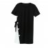 Women Maternity Stitching Round Collar Large Size Dress for Pregnant  black XL