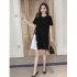 Women Maternity Stitching Round Collar Large Size Dress for Pregnant  black XL