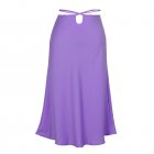 Women Maxi Skirt Wrap Pencil Zipper Long Skirts Slim Fit Solid Color Lace-up Bodycon A-line Skirt Purple XL