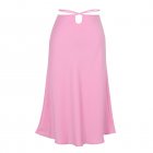 Women Maxi Skirt Wrap Pencil Zipper Long Skirts Slim Fit Solid Color Lace-up Bodycon A-line Skirt pink S