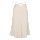Women Maxi Skirt Wrap Pencil Zipper Long Skirts Slim Fit Solid Color Lace-up Bodycon A-line Skirt beige S