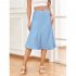 Women Maxi Skirt Wrap Pencil Zipper Long Skirts Slim Fit Solid Color Lace up Bodycon A line Skirt blue S