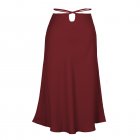 Women Maxi Skirt Wrap Pencil Zipper Long Skirts Slim Fit Solid Color Lace-up Bodycon A-line Skirt wine red S