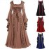 Women Medieval Retro Hooded Dress Square Collar with Trumpet Sleeves Big Swing Dress Halloween Christmas Suit black XL