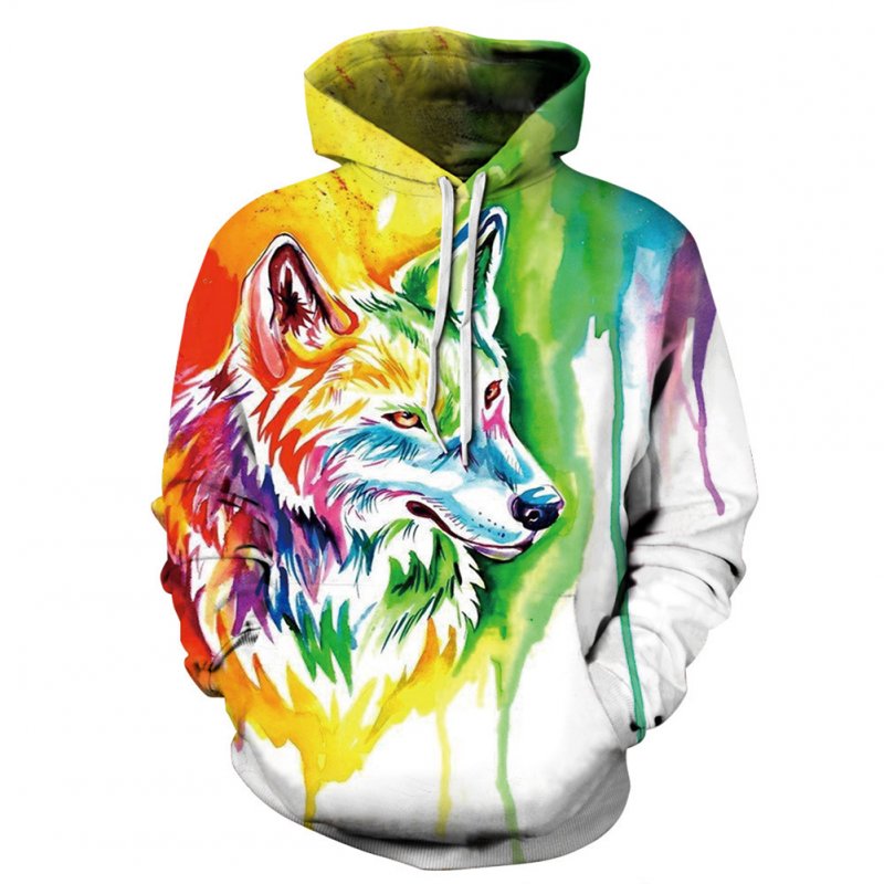 Women Men 3D Colorful Wolf Head Digital Printing Hoodie Pullover Casual Loose Sweater Tops  Colorful wolf head_XXL