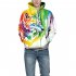 Women Men 3D Colorful Wolf Head Digital Printing Hoodie Pullover Casual Loose Sweater Tops  Colorful wolf head L