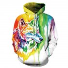 Women Men 3D Colorful Wolf Head Digital Printing Hoodie Pullover Casual Loose Sweater Tops  Colorful wolf head XL