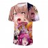 Women Men Ahegao Anime Summer Loose 3D Printing Short Sleeve T shirt D style XL