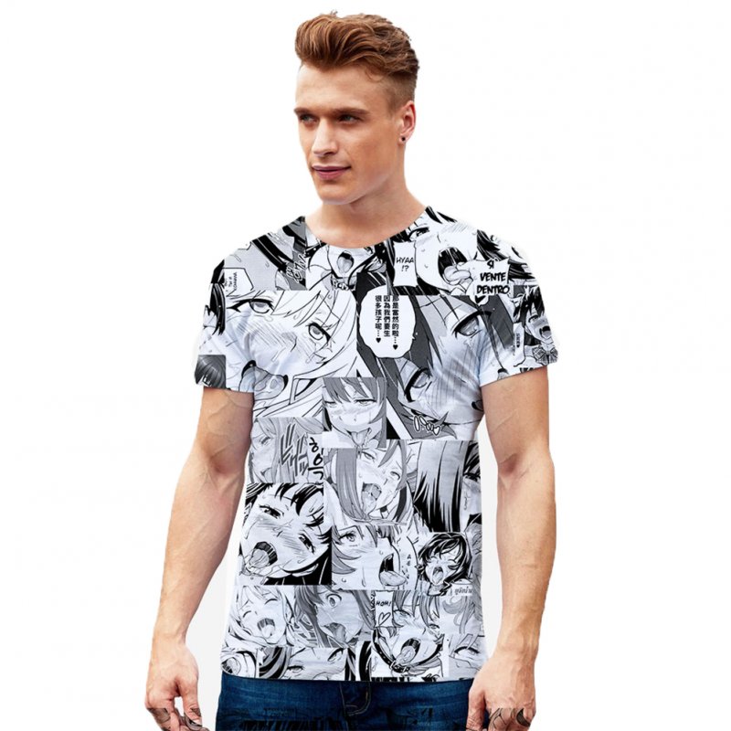 Women Men Ahegao Anime Summer Loose 3D Printing Short Sleeve T-shirt C style_XXL