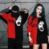 Women Men Clown Face Hip Hop Loose Short Sleeve Spliced T shirt for Summer Casual Red black 2XL