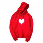 Women Men Heart shaped Printing Loose Casual Long Sleeve Fleece Hooded Sweatshirts Red white heart M