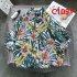 Women Men Leisure Shirt Personality Floral Printing Short Sleeve Retro Hawaii Beach Shirt Top Summer C109   XXL