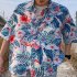 Women Men Leisure Shirt Personality Flamingo Floral Printing Short Sleeve Retro Hawaii Beach Shirt Top Summer C101   M