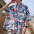 Women Men Leisure Shirt Personality Flamingo Floral Printing Short Sleeve Retro Hawaii Beach Shirt Top Summer C101   XL
