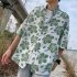 Women Men Leisure Shirt Personality Loose Green Floral Printing Short Sleeve Retro Hawaii Beach Shirt Top Summer C102   M