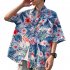 Women Men Leisure Shirt Personality Flamingo Floral Printing Short Sleeve Retro Hawaii Beach Shirt Top Summer C101   XL
