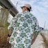 Women Men Leisure Shirt Personality Loose Green Floral Printing Short Sleeve Retro Hawaii Beach Shirt Top Summer C102   XL