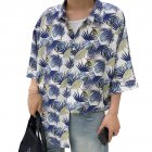 Women Men Leisure Shirt Personality Floral Printing Short Sleeve Retro Hawaii Beach Shirt Top Summer C105   L