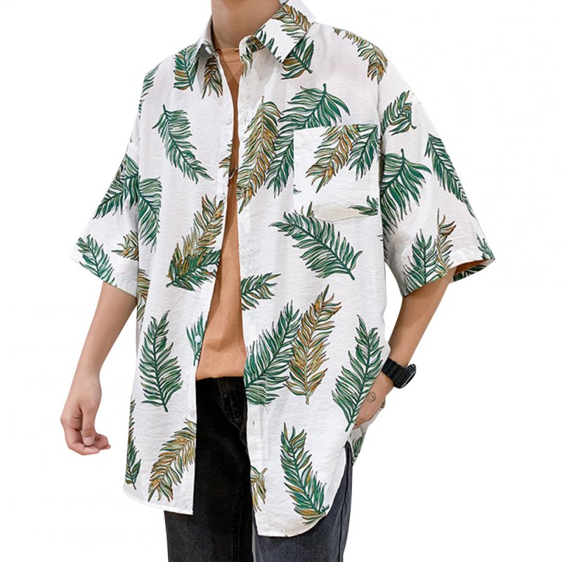 Women Men Leisure Shirt Personality Floral Printing Short Sleeve Retro Hawaii Beach Shirt Top Summer C106 #_M