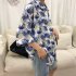 Women Men Leisure Shirt Personality Floral Printing Short Sleeve Retro Hawaii Beach Shirt Top Summer C105   XXL