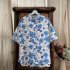 Women Men Leisure Shirt Personality Blue Floral Printing Short Sleeve Retro Hawaii Beach Shirt Top Summer C111   XXL