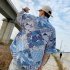 Women Men Leisure Shirt Personality Geometrical  Printing Short Sleeve Retro Hawaii Beach Shirt Top Summer C113   M