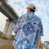 Women Men Leisure Shirt Personality Geometrical  Printing Short Sleeve Retro Hawaii Beach Shirt Top Summer C113   XL