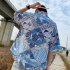 Women Men Leisure Shirt Personality Geometrical  Printing Short Sleeve Retro Hawaii Beach Shirt Top Summer C113   M