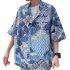 Women Men Leisure Shirt Personality Geometrical  Printing Short Sleeve Retro Hawaii Beach Shirt Top Summer C113   XL