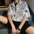 Women Men Leisure Shirt Personality Graffiti Printing Short Sleeve Retro Hawaii Beach Shirt Top Summer C115   L