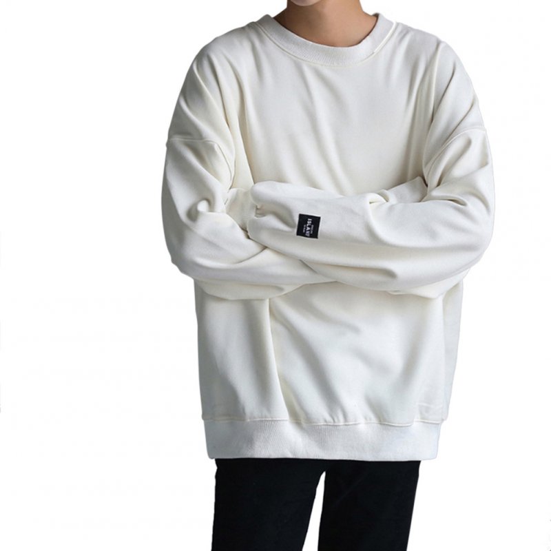 Women Men Round-Necked Loose Long-Sleeved Oversize Casual Sweatshirts for Campus  white_L