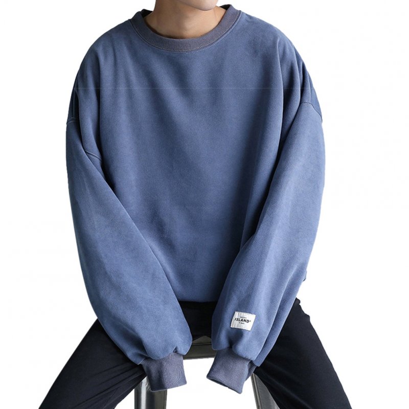 Women Men Round-Necked Loose Long-Sleeved Oversize Casual Sweatshirts for Campus  blue_XL