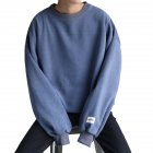 Women Men Round Necked Loose Long Sleeved Oversize Casual Sweatshirts for Campus  blue M