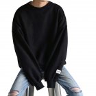 Women Men Round Necked Loose Long Sleeved Oversize Casual Sweatshirts for Campus  black M