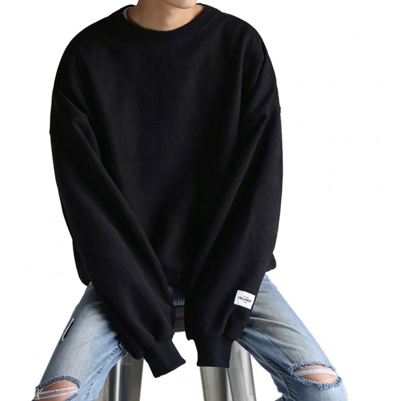 Women Men Round-Necked Loose Long-Sleeved Oversize Casual Sweatshirts for Campus  black_M