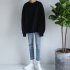 Women Men Round Necked Loose Long Sleeved Oversize Casual Sweatshirts for Campus  black M