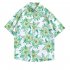 Women Men Summer Short Sleeve Floral Shirt Comfortable Button Up Lapel Collar Retro Loose Casual Tops H802 3XL