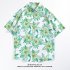 Women Men Summer Short Sleeve Floral Shirt Comfortable Button Up Lapel Collar Retro Loose Casual Tops H803 L