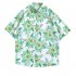 Women Men Summer Short Sleeve Floral Shirt Comfortable Button Up Lapel Collar Retro Loose Casual Tops H803 3XL