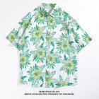 Women Men Summer Short Sleeve Floral Shirt Comfortable Button Up Lapel Collar Retro Loose Casual Tops H805 L