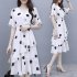 Women Midi Dress V neck Polka Dot High Waist Irregular Short Ruffle Sleeves Summer Dress Black 2XL