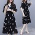 Women Midi Dress V neck Polka Dot High Waist Irregular Short Ruffle Sleeves Summer Dress Black 2XL