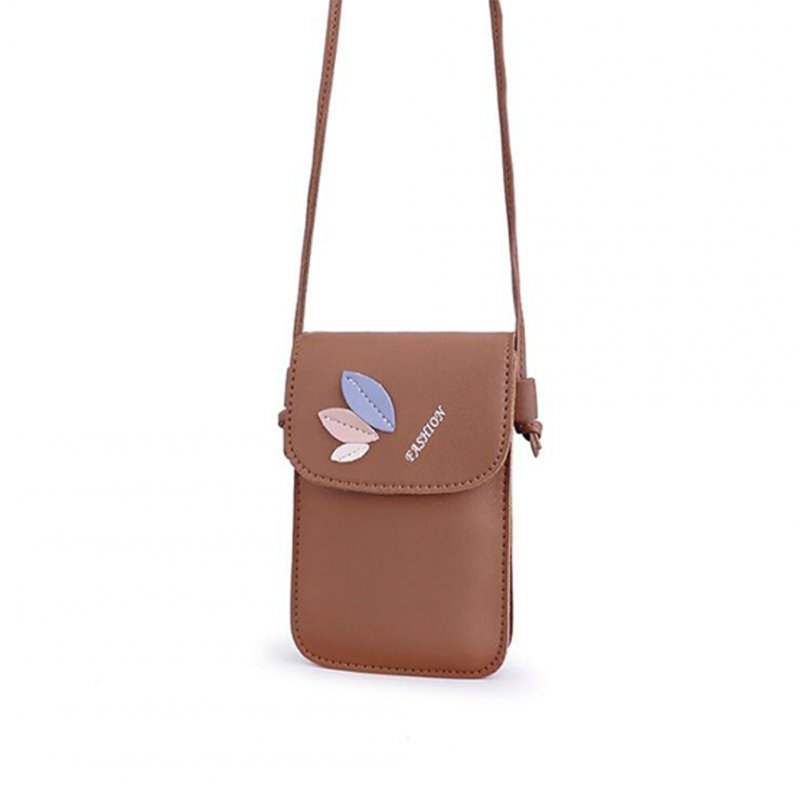 Women Mini Cellphone Bag Satchel Leaf Single Strap Cross-body PU Leather Fashion Bag brown