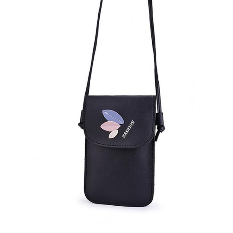 Women Mini Cellphone Bag Satchel Leaf Single Strap Cross-body PU Leather Fashion Bag black