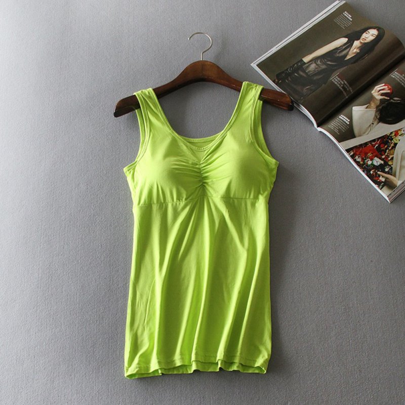 Women Modal Chest Pad Camisole Vest Without Steel Ring for Yoga Sports Fluorescent green_One size
