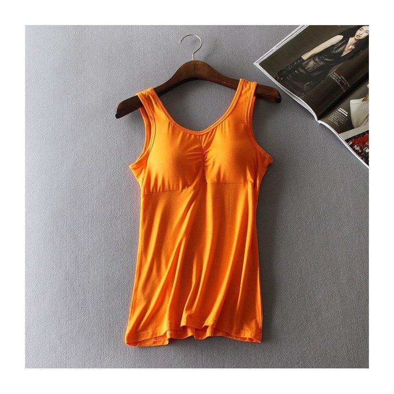 Women Modal Chest Pad Camisole Vest Without Steel Ring for Yoga Sports Orange_One size