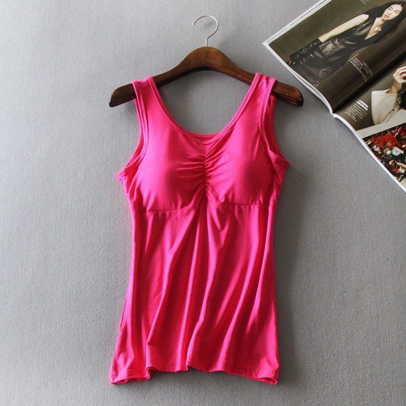 Women Modal Chest Pad Camisole Vest Without Steel Ring for Yoga Sports Rose red_One size