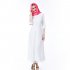 Women Muslim Style White High Waist Lace Splicing Dress
